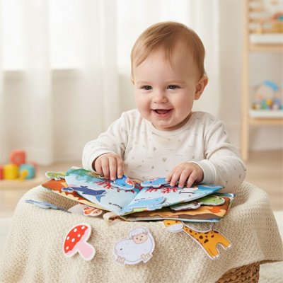 Livre bebe en tissus 3d pieces amovibles